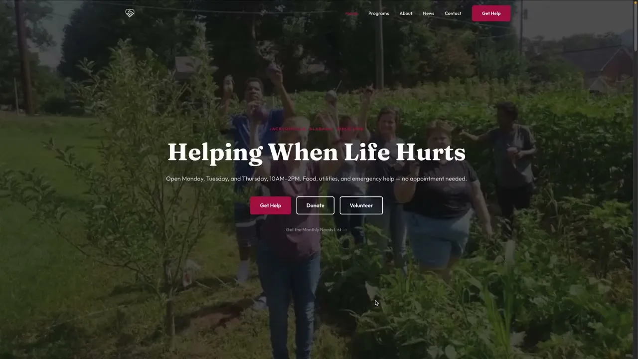 Jacksonville Christian Outreach website, home page